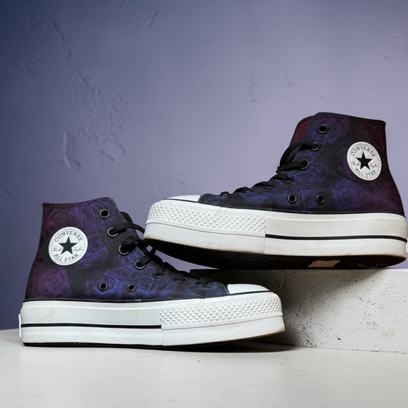 Converse Shoes - Converse Chuck Taylor All Star Black And Purple Watercolor Roses HiLift Sneakers